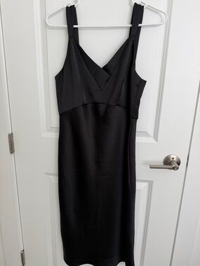 Express Black Midi V-Neck Satin-Panel Dress